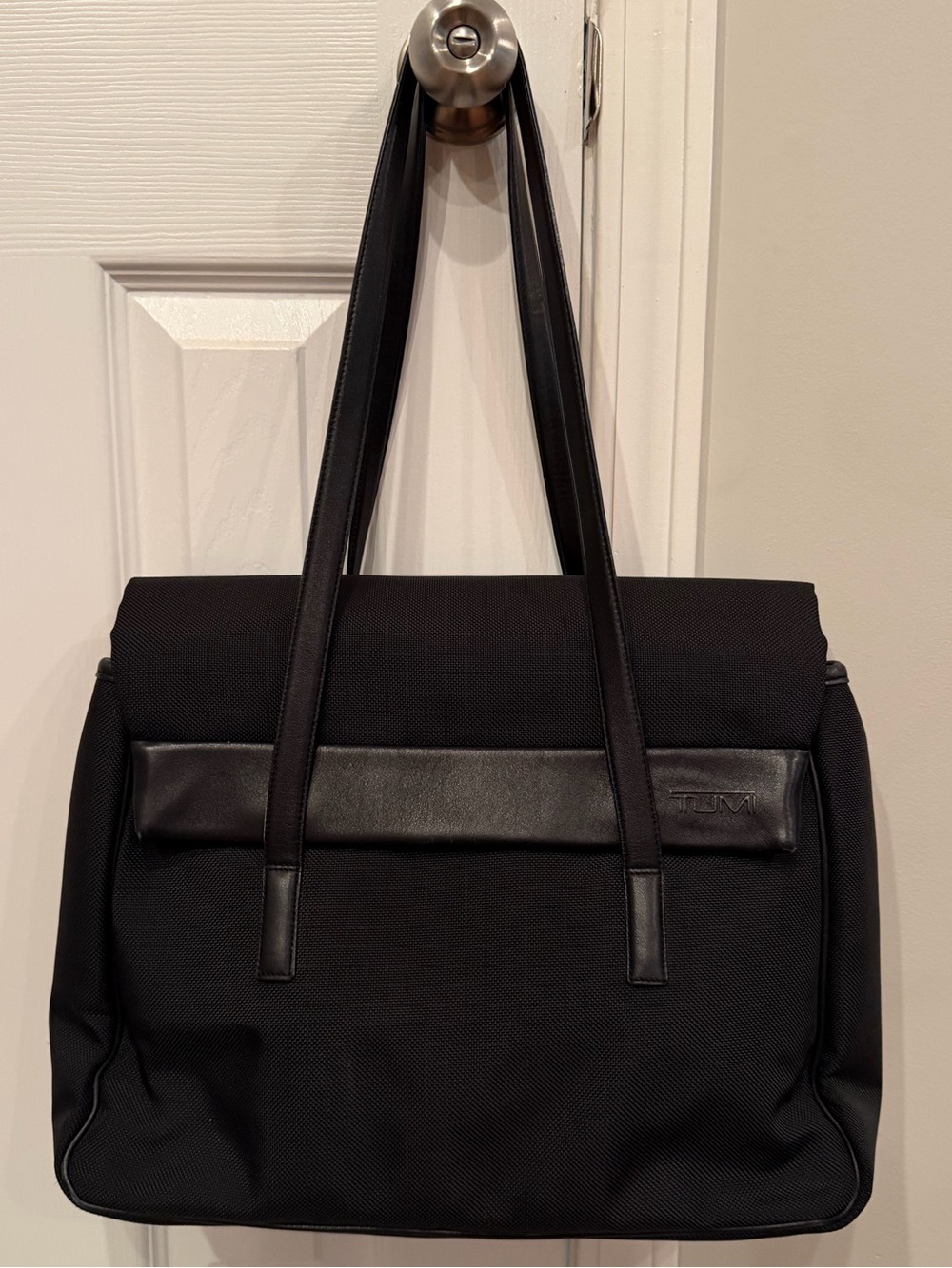 TUMI Black Durable Nylon Leather Trims Flap computer bag #43008D3